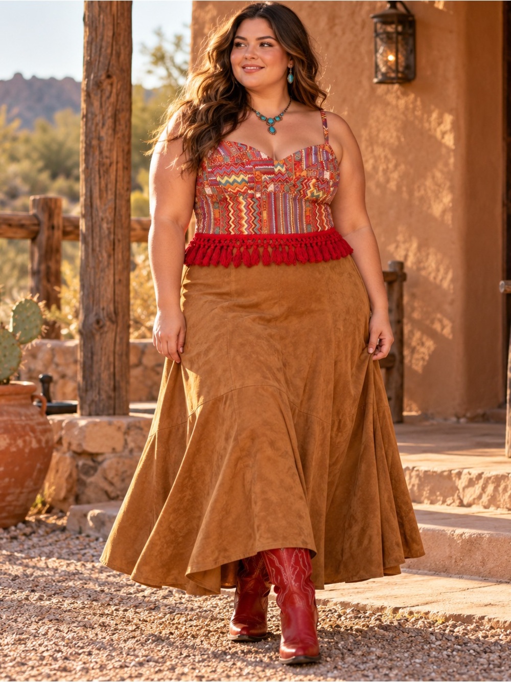 Cider Multicolor Boho Top‎ with Red Fringe